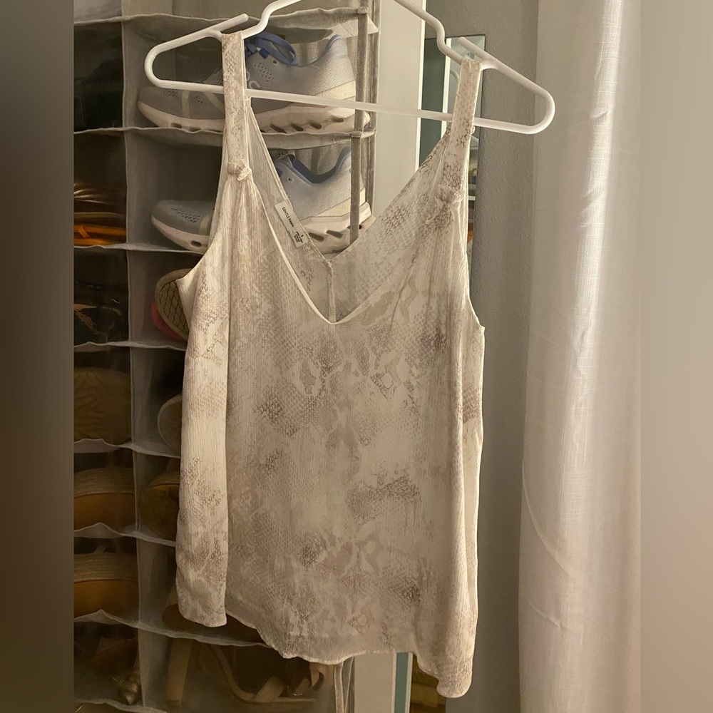 White Combo Snake Skin Print V-Neck Tank Top